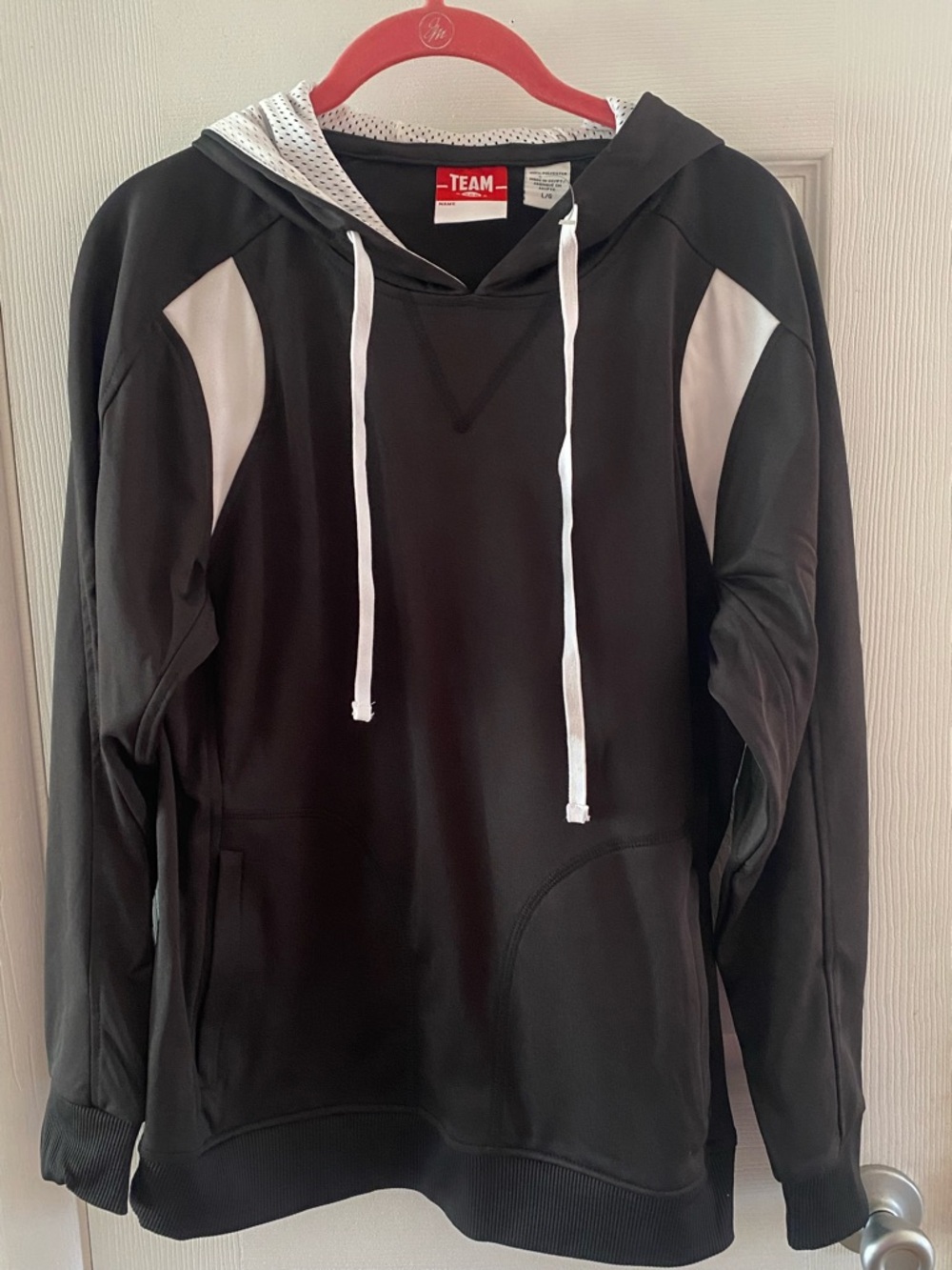 Black Hoodie with White Mesh Lined Hood